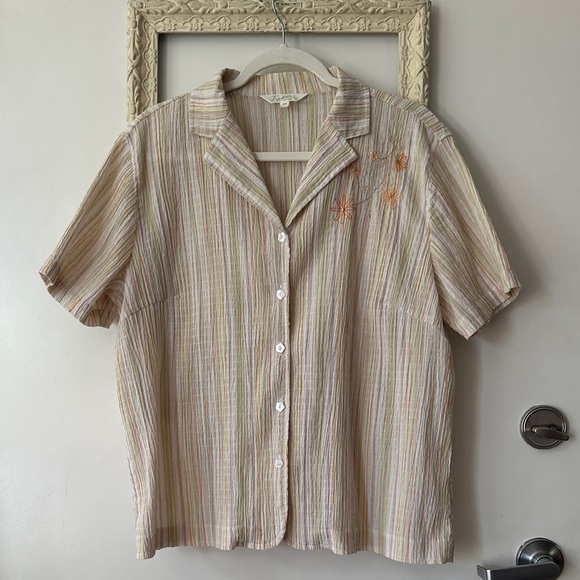 TRADITION | Cottage Collection Striped Short Sleeve Button Up Embroidered Shirt - Picture 2 of 10